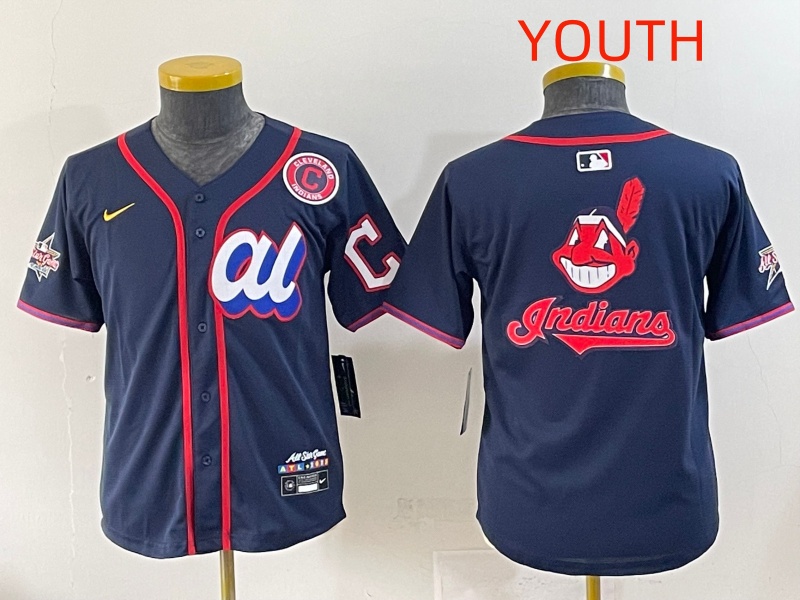 Youth 2025 Cleveland Indians Blank Drak Blue All star Blank Blue Nike MLB Jersey style 3->youth mlb jersey->Youth Jersey